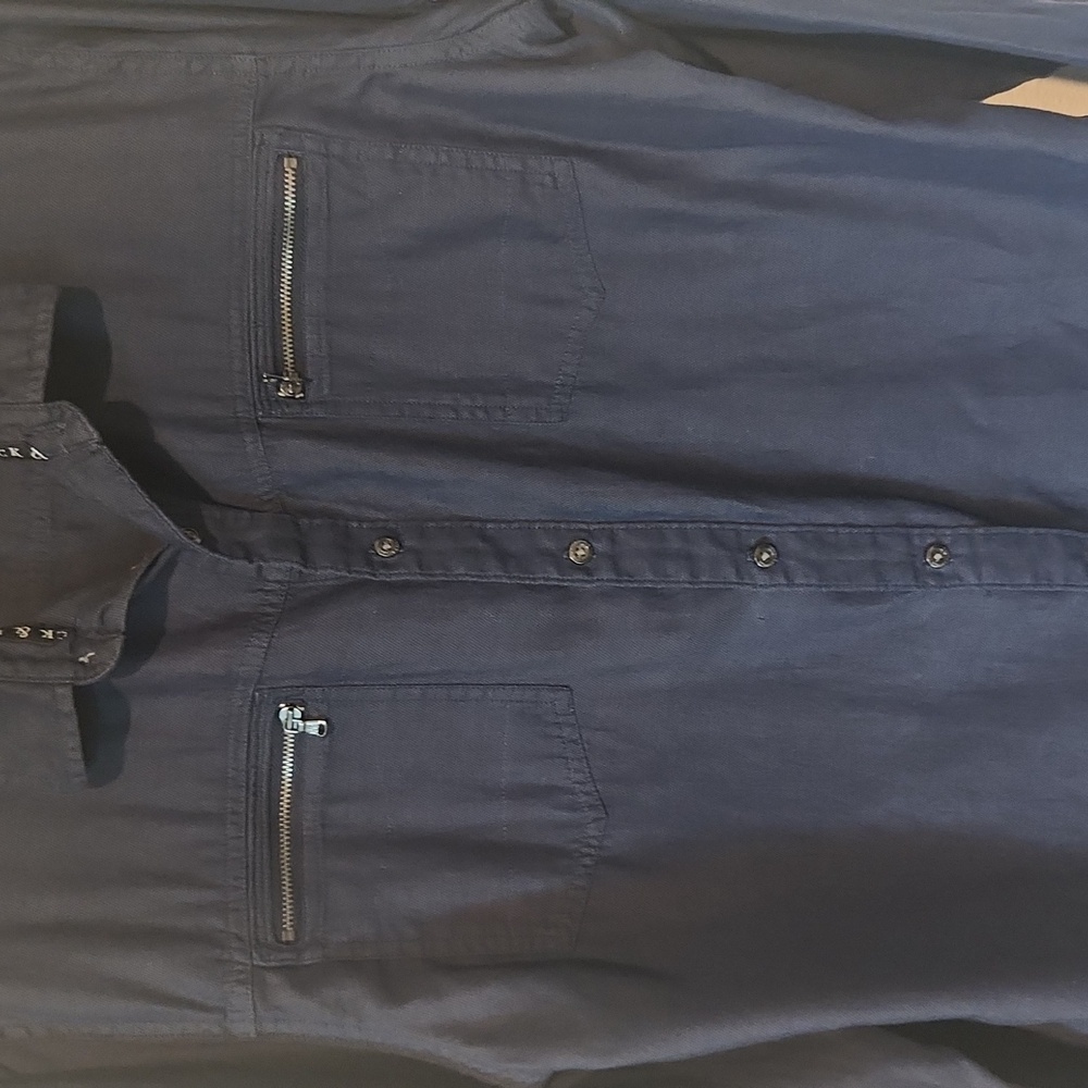 Rock & Republic Blue Denim Long Sleeve Men's Button Down Zipper Pockets XXL - Picture 4 of 8